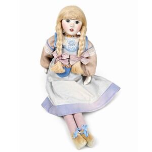 Vintage Porcelain Face Cloth Body Doll Blonde Braids Prairie Dress‎ 34in